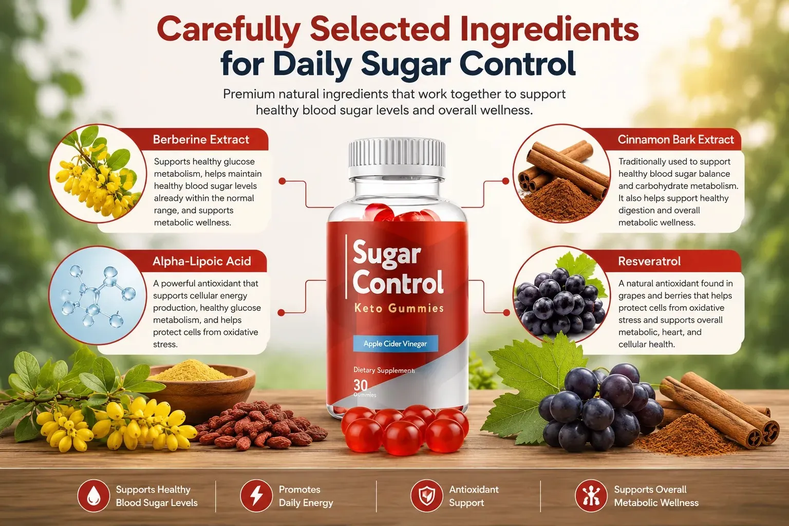 Sugar Control carefully selected ingredients infographic